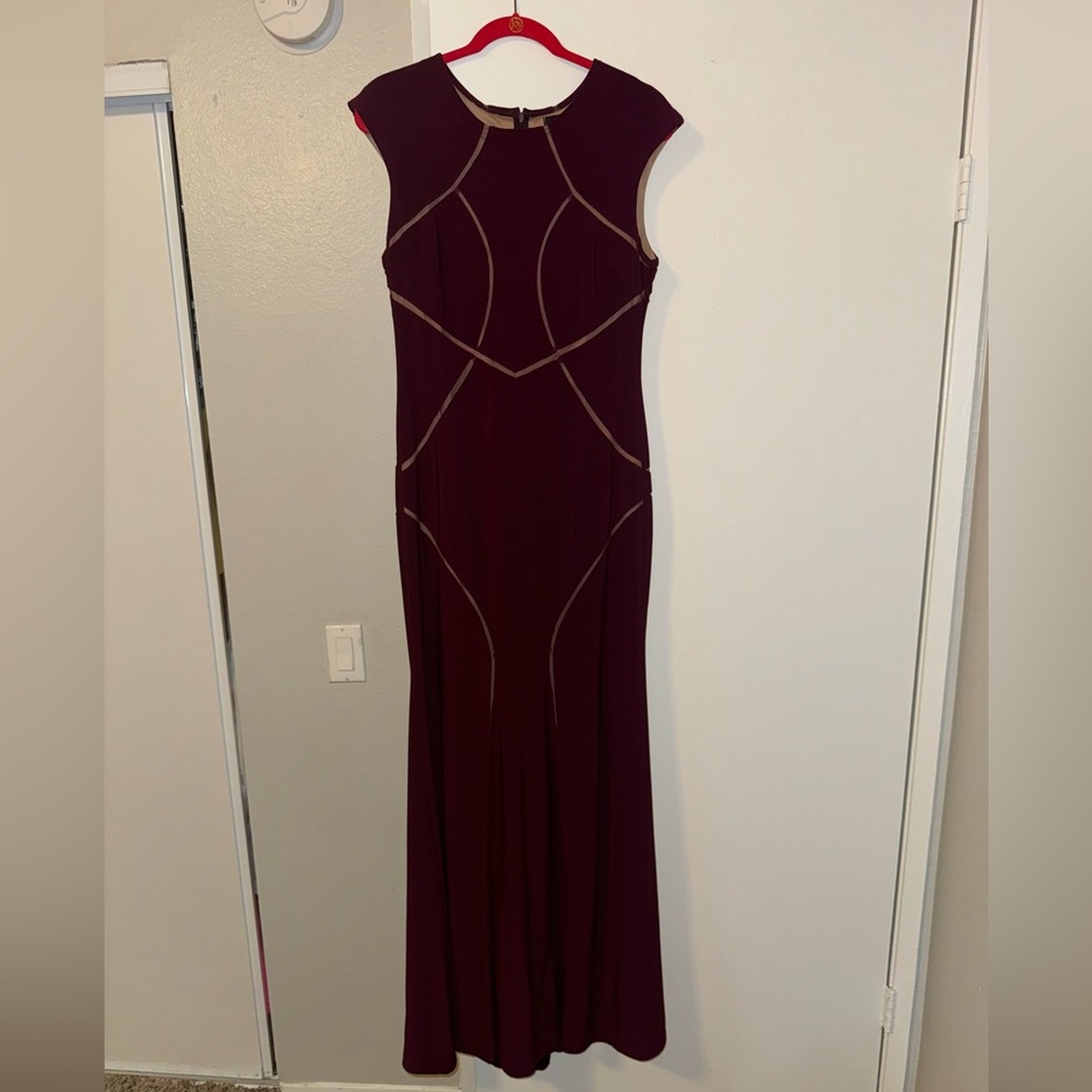 XSCAPE floor length gown with stunning mesh details. Size 14.
